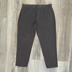 Chicos Travelers Brown Ribbed Pull On Pants Size 2/12 Vacation Comfort Chic
